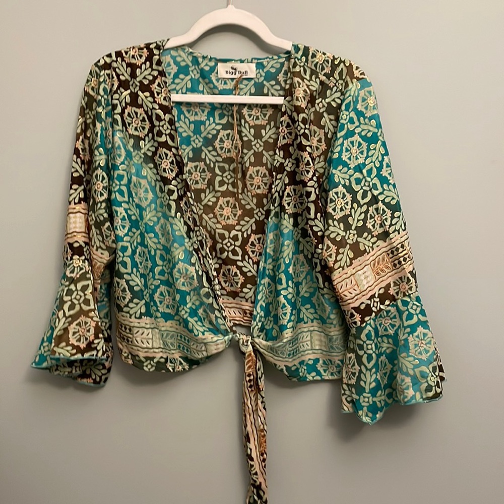 Silk blend front tie blouse from Portugal. NWT
